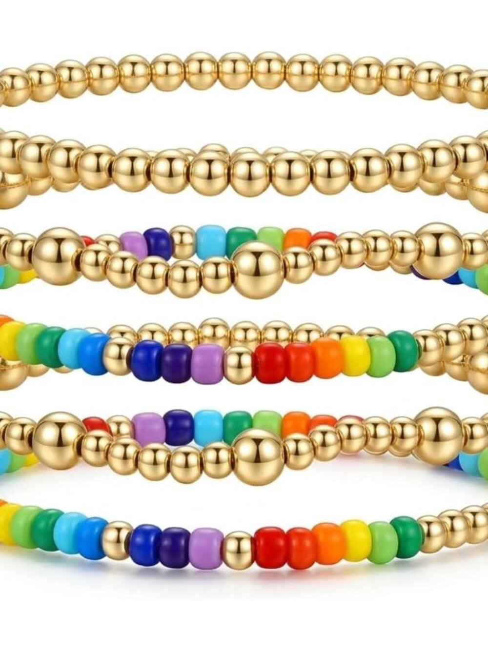 Colorful Boho Gold Pearl Cross Bracelets Stack - Trendy Summer Jewelry Gift